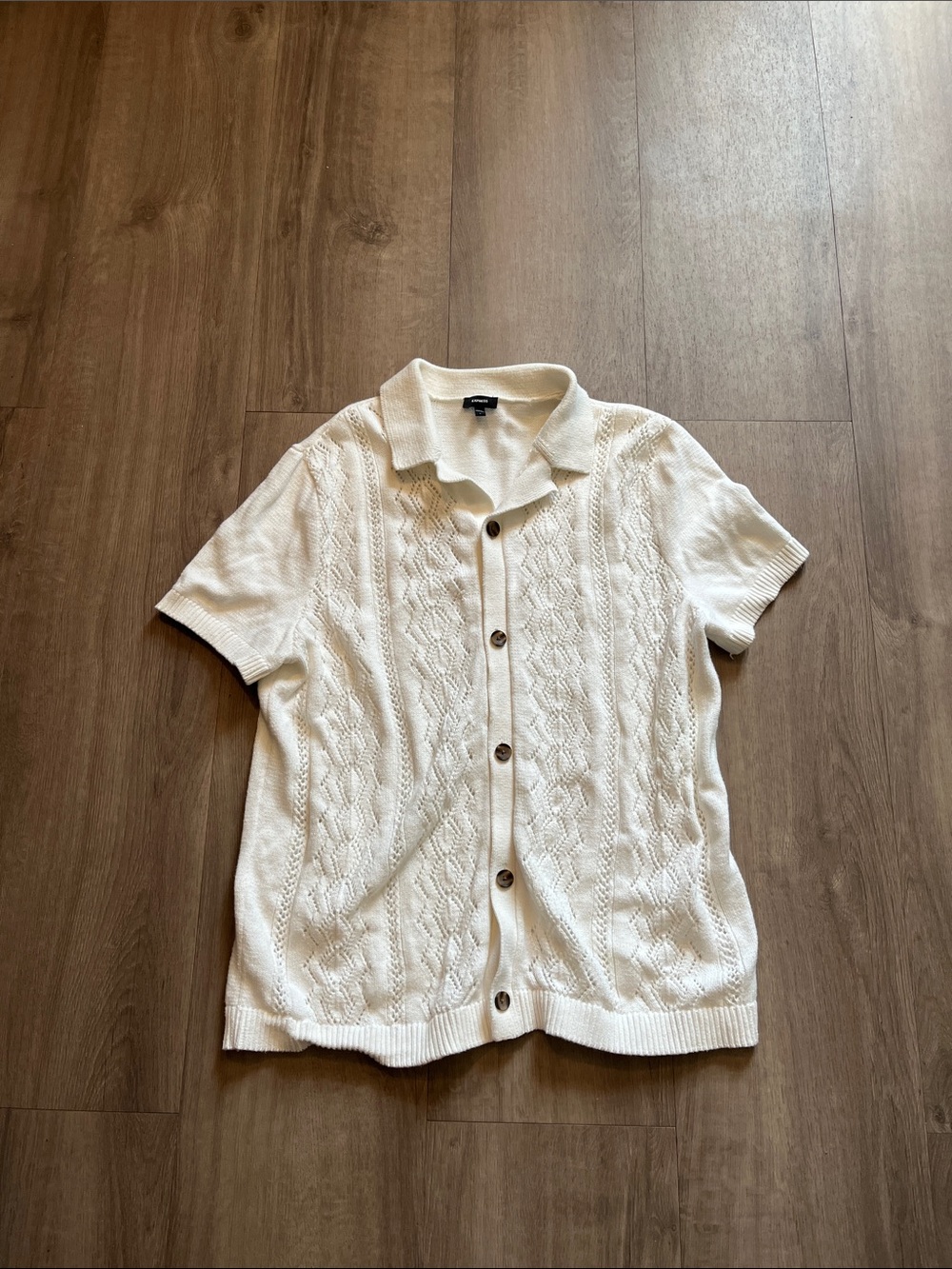 Express Short-Sleeve Knit Polo Cardigan - Cream